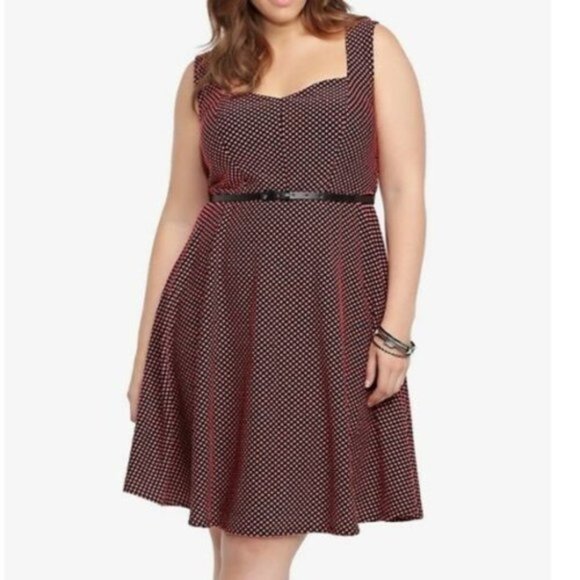 torrid Dresses & Skirts - Torrid Retro Orange Polka Dot Sweetheart Skater Black Dress, Size 1x GUC